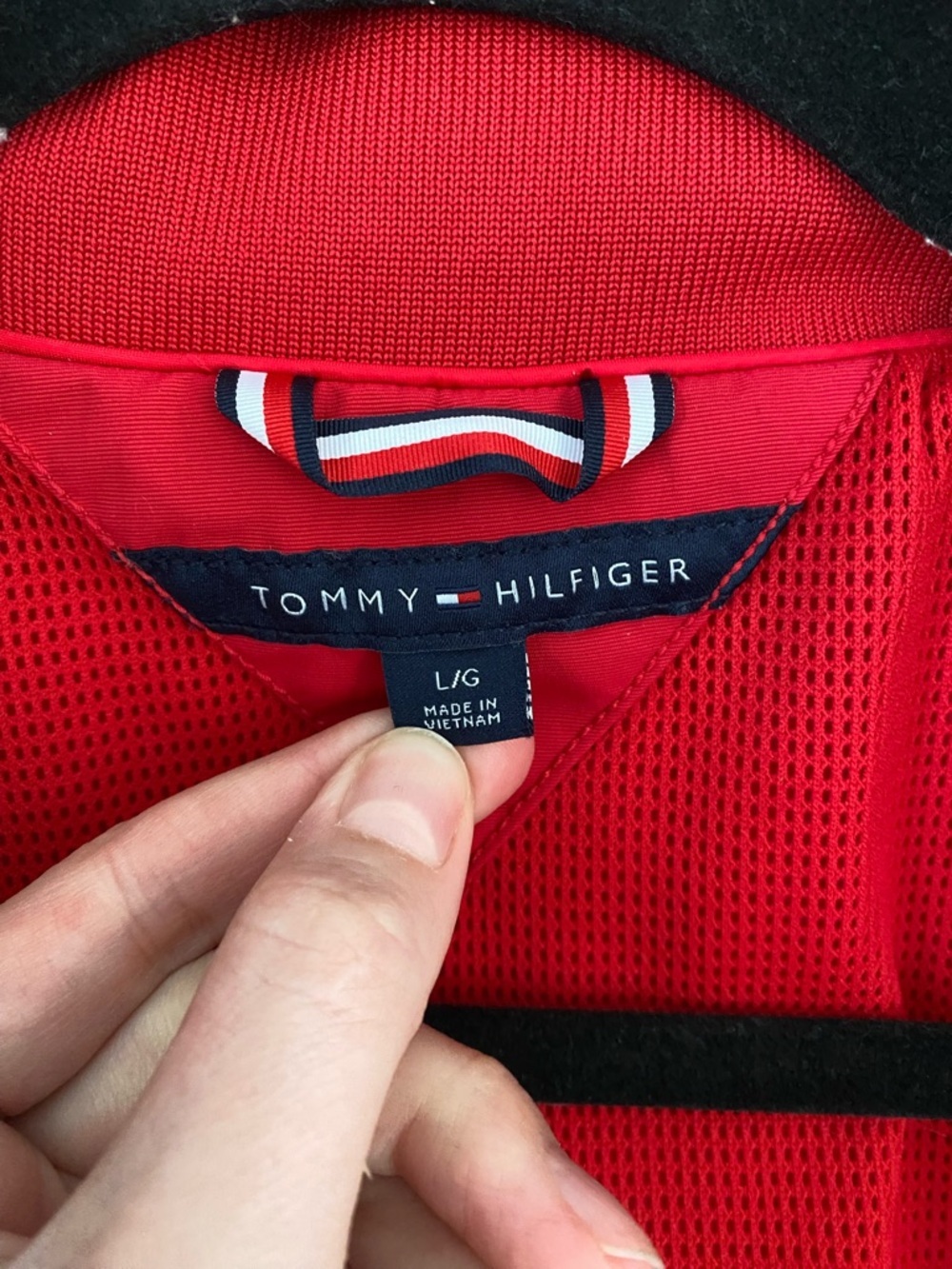 Tommy Hilfiger - Red White Navy Colorblock Zip Windbreaker Cinch Waist Jacket - Picture 3 of 4